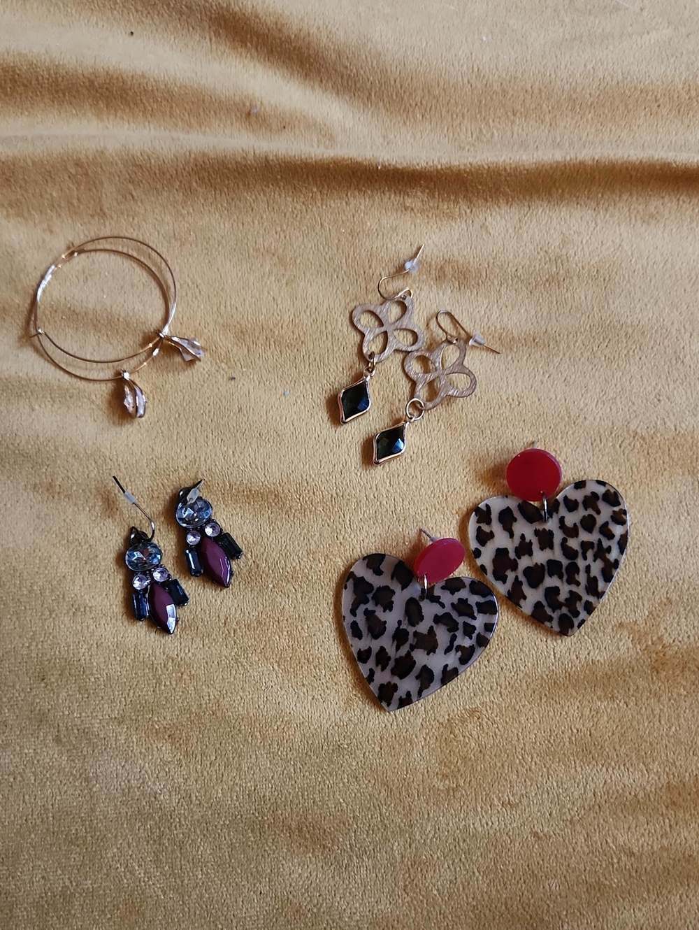 Statement Earrings Set- Gold And Animal Print